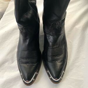 Vintage Tony Lama Black Cowgirl Boots with Metal Toe Cap